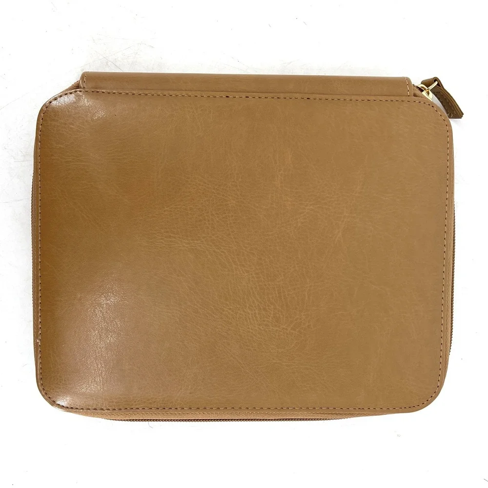 Tommy Hilfiger 7x9 Tan Leather Organizer Folio Portfolio Zippered Case Brown